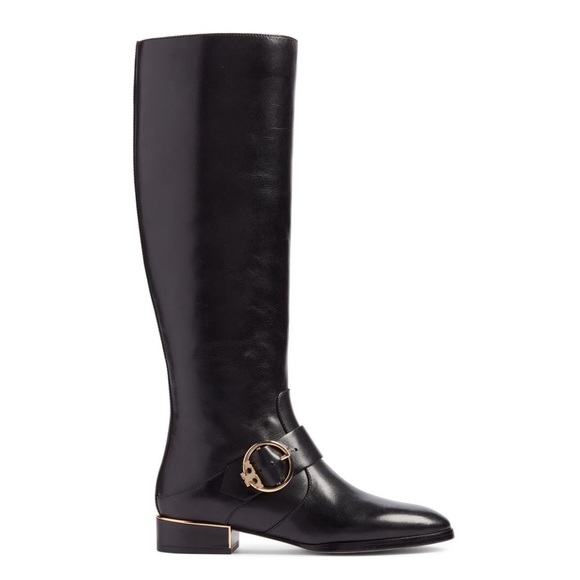 Tory Burch Sofia Black Buckled Leather Riding Wide Calf Boot - Picture 2 of 15